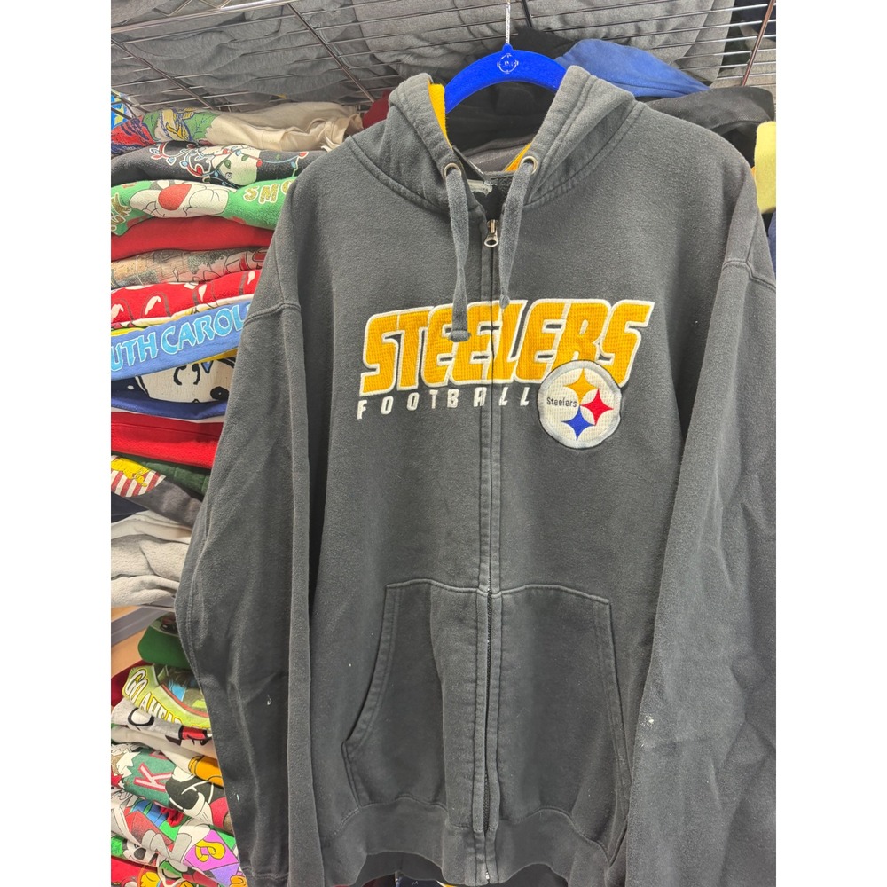 NFL Team Apparel Pittsburgh Steelers Full Zip Hoodie Gray Mens 2XL 27x30